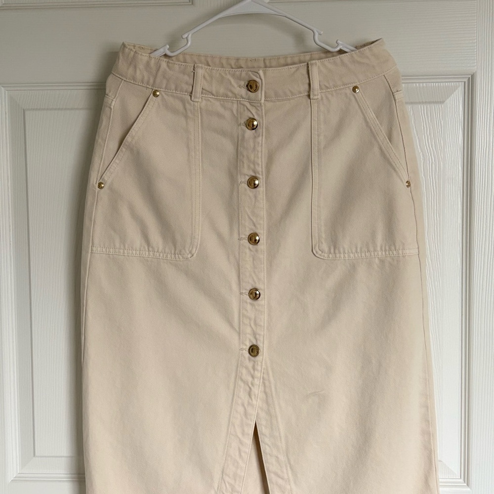 Michael Kors Cream Button-Front Pencil Skirt